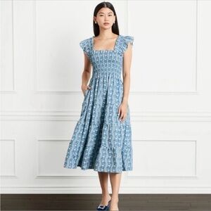 Hill House The Ellie Nap Dress - Trailing Vine Blue Crepe